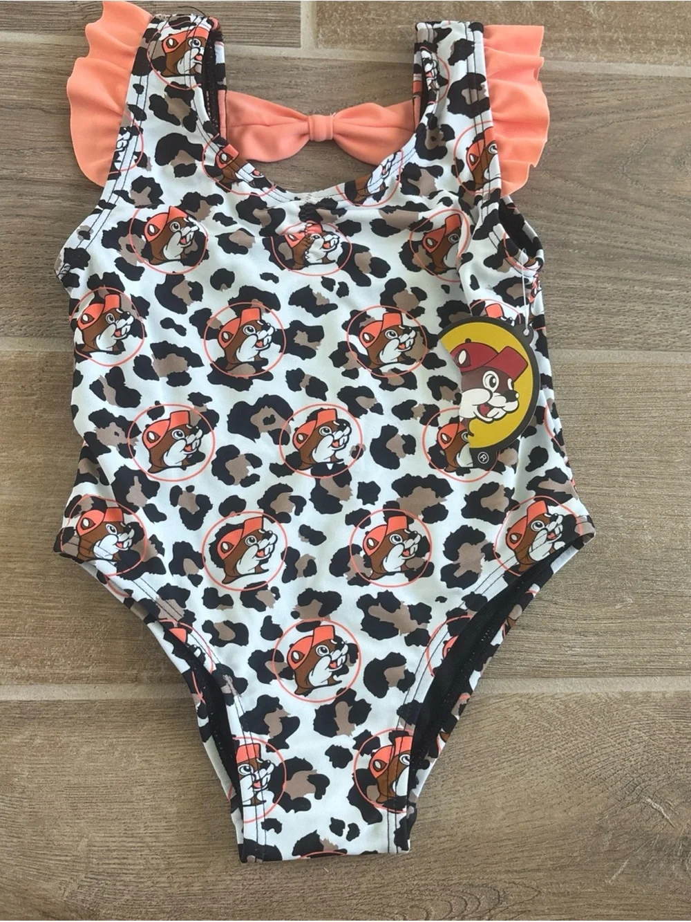 NWT Buc-ee’s Swimsuit  9-12m Infant Baby One-Piece Leopard Beaver Print